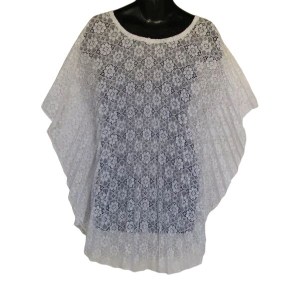 Vintage Swim Cover, OS, White Floral Lace, Neck string, Pullover - Picture 4 of 8